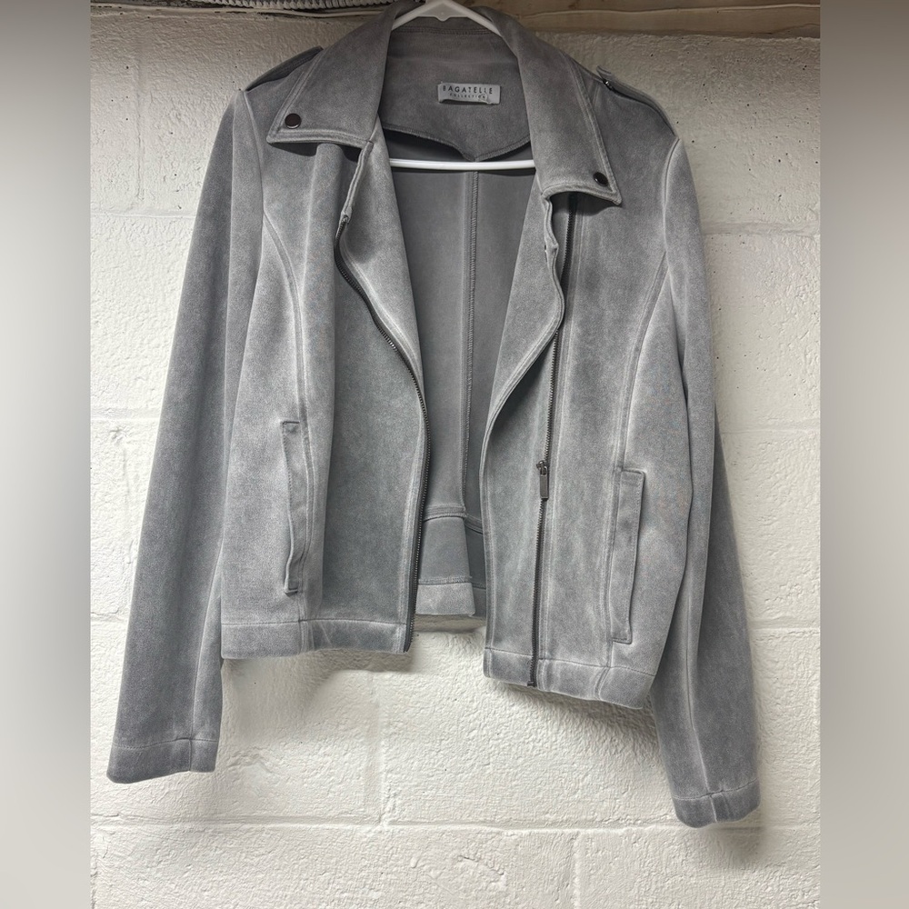 Light Gray Suede Moto Jacket